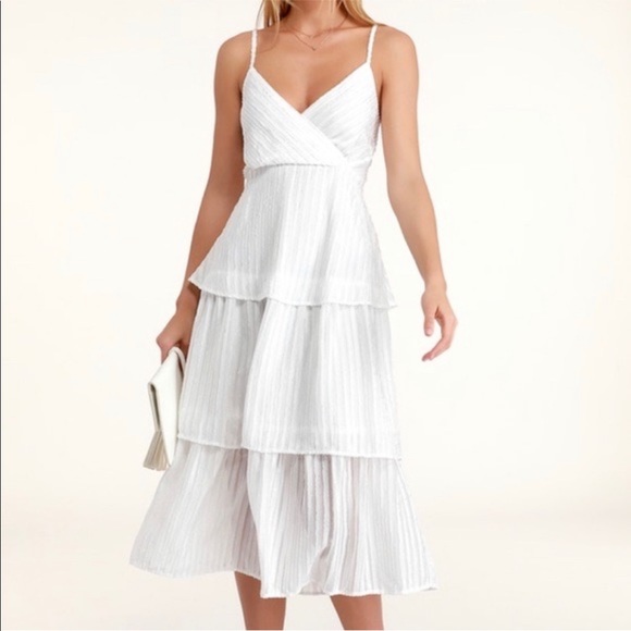 Lulus Dresses & Skirts - Lulu’s • Blaine White Striped Tiered Midi Dress